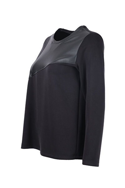 TOLGA SARAÇOĞLU 11088 SWEATSHIRT DETALIAT DIN PIELE ARTIFICIALĂ NEGRĂ