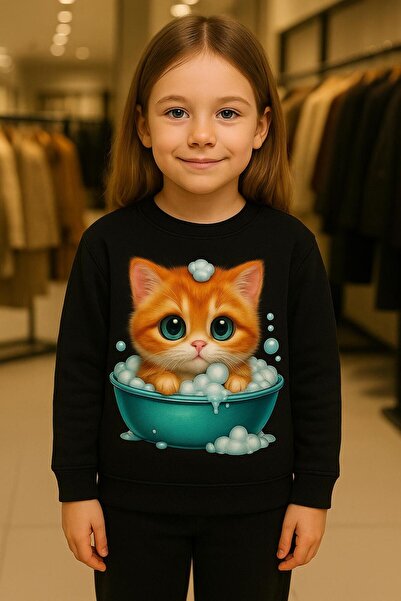 playwear Σετ φούτερ με σχέδιο γάτας για το ντους, για ηλικίες 3-4-5-6-7-8-9-1...