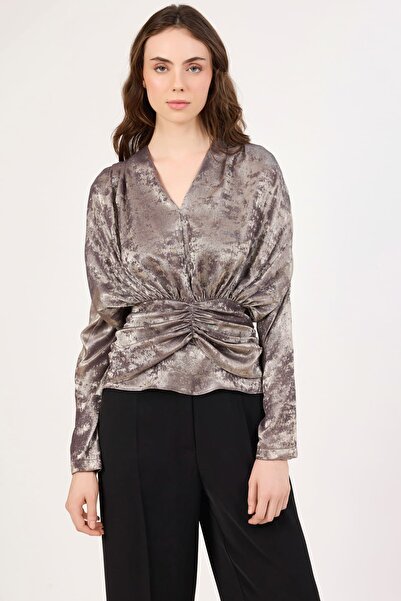 FEVER Parlak yüzeyli büzgü detaylı bluz