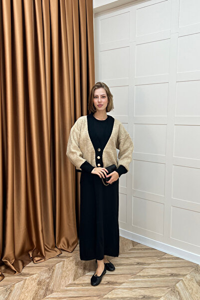 Stilife Διπλό πλεκτό φόρεμα Sezen Camel