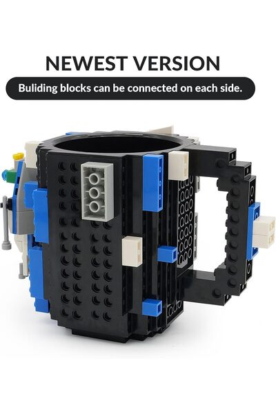 Generic Lamzberry Buildable Brick-Design Coffee Mug — Assemble-Yourself Fun Brick Cup (Black)