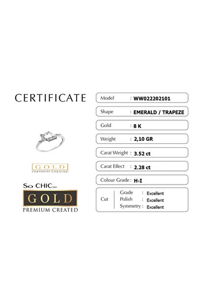 So CHIC... Beyaz Altın Sertifikalı Premium Created Taşlı Emerald Kesim Tektaş Yüzük