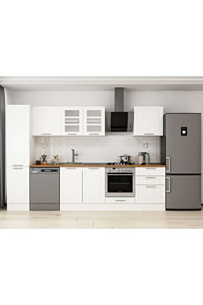 Alvinka 305X210 Cm Klasik Mebran Mutfak Dolabı Beyaz Beyaz Mb-E80B45S60-3 Meb...