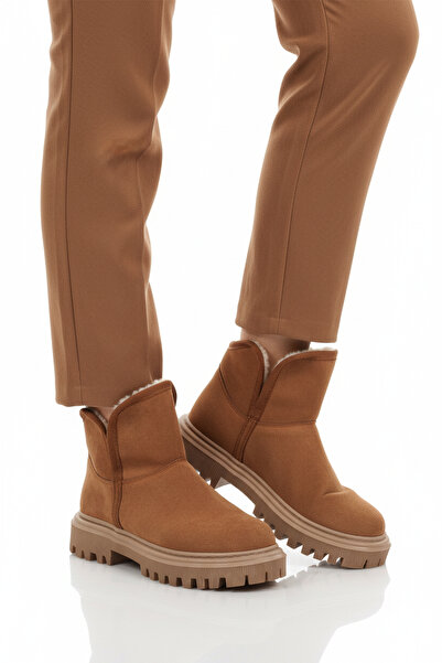 AYAKMOD Cizme de damă din piele intoarsa maro, cu blana în interior, rezisten...