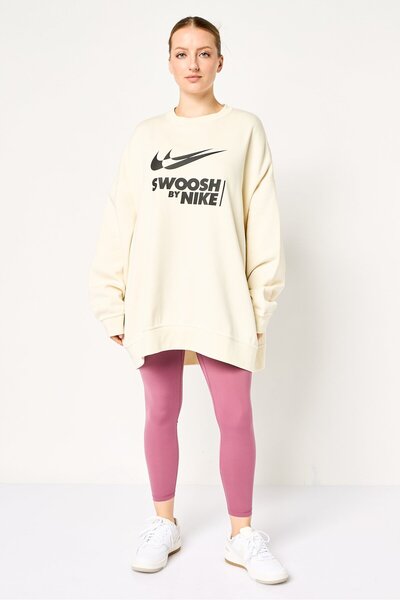 Nike Swoosh By Women Oversized Fit Long Sleeve Outdoor Sweatshirt, Off White