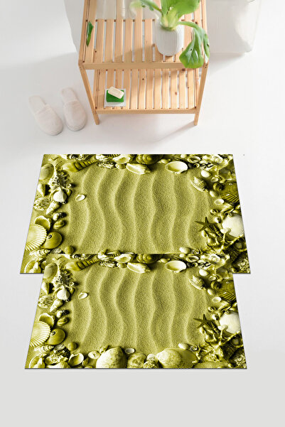 EVİMSEN طقم سجادة حمام رقمية مطبوع قابلة للغسل ومضادة للانزلاق بنمط حجري ملون