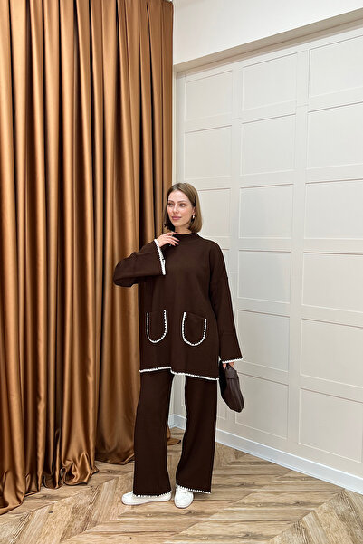 Stilife Σετ πλεκτό καφέ κοστούμι τσέπης