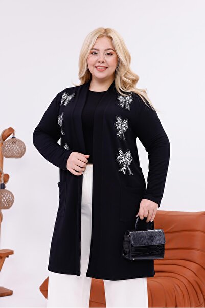 Siyezen Plus Size Ribbon Patterned Cardigan