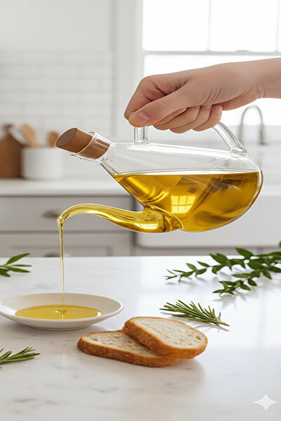 Home Seren Borosilikat Cam Akasya Kapaklı Yağlık – Isıya Dayanıklı Cam Yağ Şişesi 500 ml