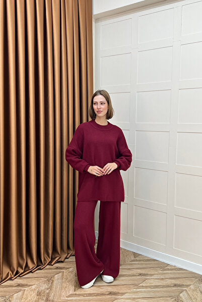 Stilife Σετ Πλεκτό Διπλό Dilşah Angora Βουργουνδίας