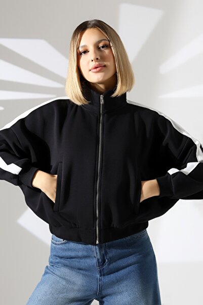 LITTLEMOON Kol Şeritli Dik Yaka 3 İplik Şardonlu Sweatshirt