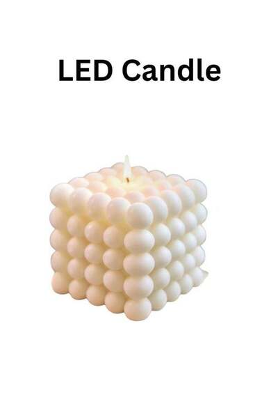 Generic Cream Cube Bubble LED Candle – Modern Geometric Decorative Light Piece
