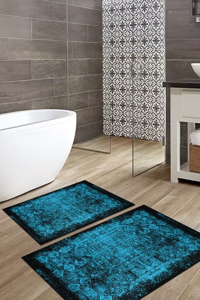EVİMSEN Modern Bathroom Mat Toilet Set with Digital Printed Washable and Non-Slip Base