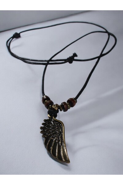 DEHNA El Yapımı Kanat Kolye – Ayarlanabilir Pamuk İpli & Ahşap Boncuklu