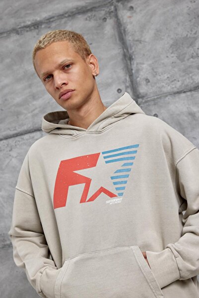 NOMARC Κρεμ F1 PRINTED με κουκούλα oversized ΦΟΥΤΕΡ