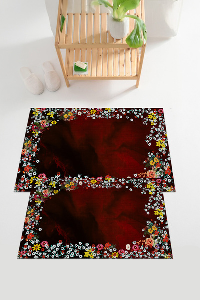 EVİMSEN Set de scaune pentru toaletă cu covoraș de baie digital cu imprimeu l...