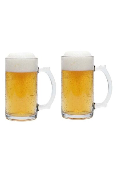 Naxun Artisan Beer Mug Set – 2 Frosted Handle Steins in Thick European Glass