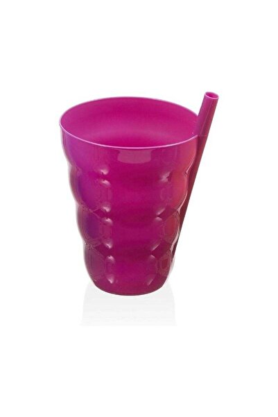 Snips كوب بلاستيكي وردي مع ماصة مدمجة - كوب قابل لإعادة الاستخدام