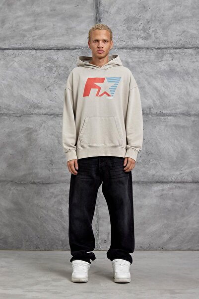 NOMARC Крем F1 ПРИНТОВАНИЙ КАПЮШОНОВИЙ ОВЕРСІЗ СВІТШОТ