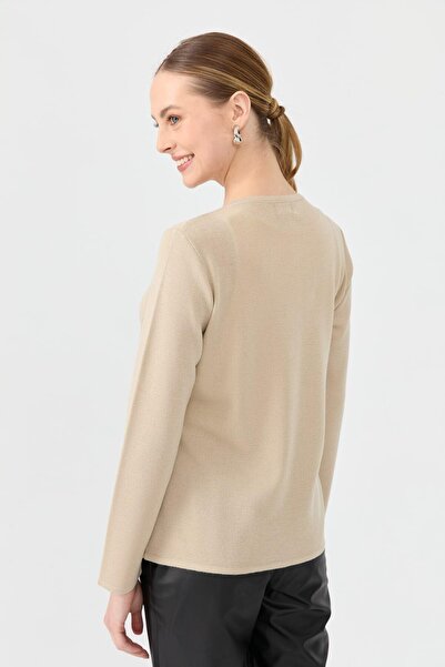 Desen Triko Women's Crew Neck Long Sleeve Basic Wool Blouse M.Beige
