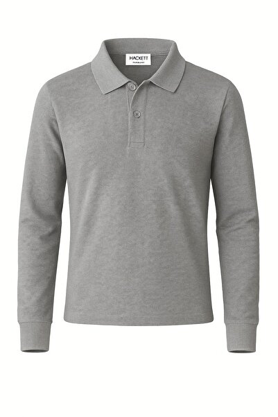 HAKKE Long sleeve button detailed cotton polo neck school sweat