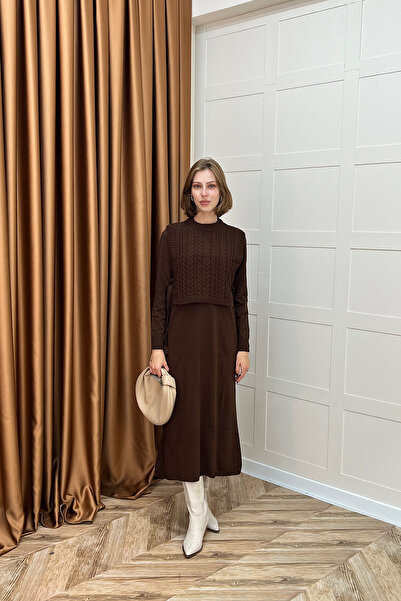 Stilife Двукомпонентна плетена рокля Barles, кафява