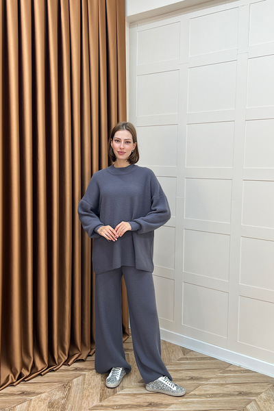 Stilife Σετ Πλεκτό Διπλό Dilşah Angora Ανθρακί