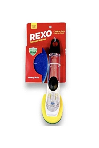 rexo إسفنجة تنظيف بمقبض موزع الصابون - فرشاة تنظيف شديدة التحمل