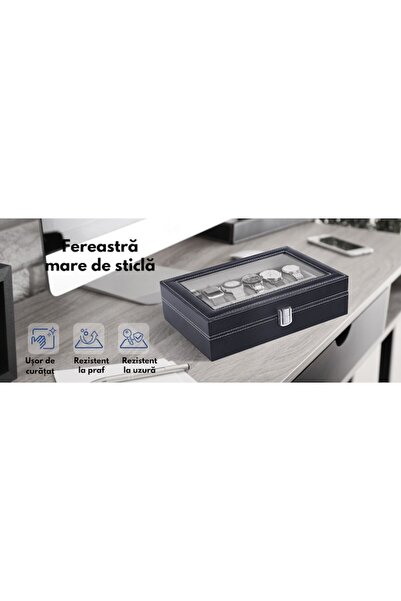 varioshop Cutie organizatoare pentru 12 ceasuri, brățări și bijuterii, piele ecologică, capac transparent
