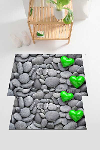 EVİMSEN Set de toaletă pentru covoraș de baie model Heart Stone, digital cu i...