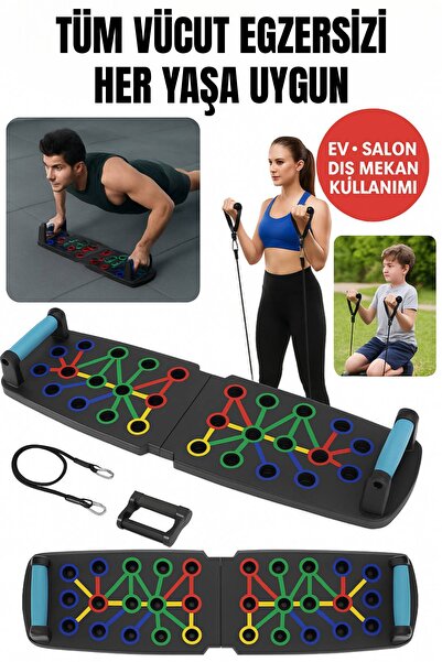 TOYFEST Renk Kodlu Katlanabilir Şınav Tahtası – 22 Delikli Profesyonel Antren...