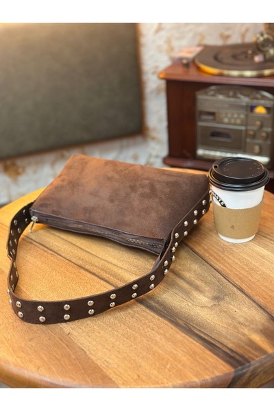 bahwar Black Studded Suede Shoulder Bag