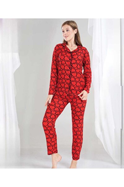 Baray Γυναικεία κόκκινη πιτζάμα με καρδιές