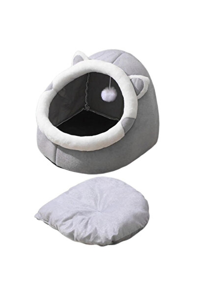 iTin Semi-enclosed cat bed 38x39x35 cm, cotton and soft sponge, gray, comfortable and durable