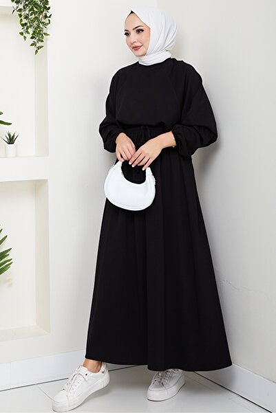 Bestenur Evsan Tunic Skirt Two-Piece Set 1650 - Black