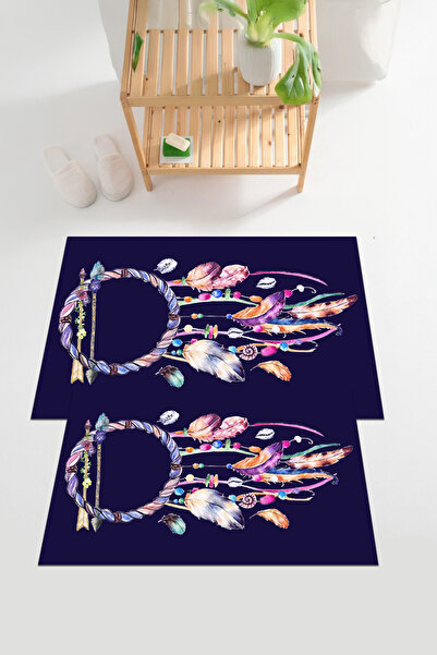 EVİMSEN Set de covoraș de baie digital cu imprimeu cu bază lavabilă și anti-a...