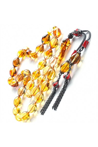 TESBİHCİBABA Fossil Burnt Day Red Drop Amber Prayer Beads
