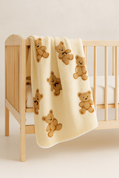 eradkids Premium Teddy Bear Detailed Cream Welsoft Baby Blanket / Lux Baby Gift