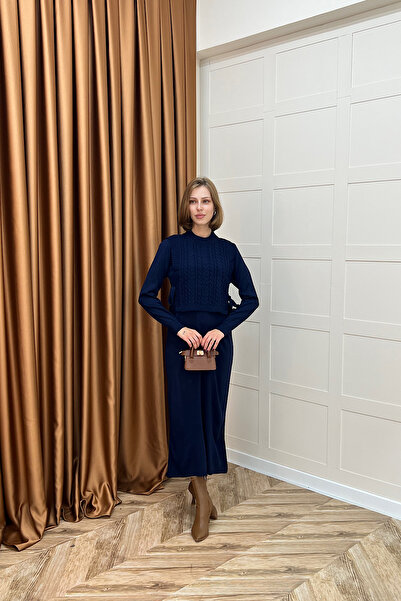 Stilife Barles Двошарове трикотажне плаття Синє