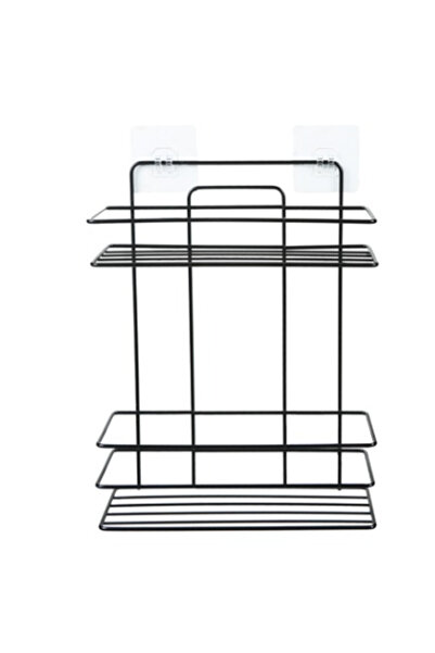 MK YAPI رف حمام مستطيل ذو طابقين من شكانلي باللون الأسود