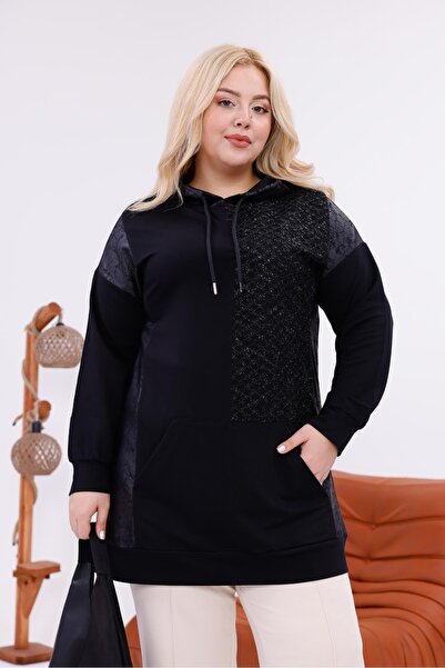 Siyezen Plus Size Hooded Tunic Sweatshirt