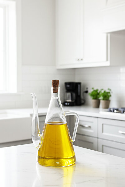 Home Seren Borosilikat Cam Akasya Kapaklı Yağlık – Isıya Dayanıklı Cam Yağ Şişesi 500 ml