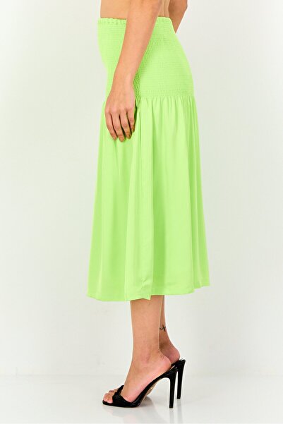 Kayfi Women Ruched Flared Skirt, Lime Green