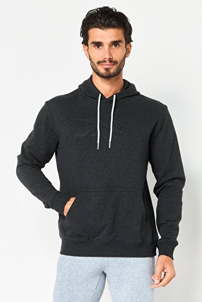 Reebok هودي رجالي رياضي بأكمام طويلة مناسب للأنشطة الخارجية، أسود هيذر