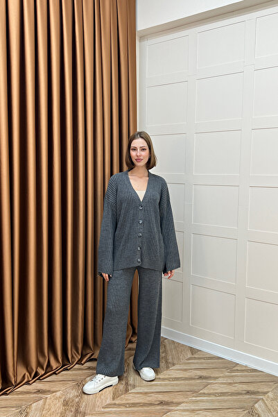 Stilife Galata κοτλέ Σετ Πλεκτό Ζακέτα Ανθρακί