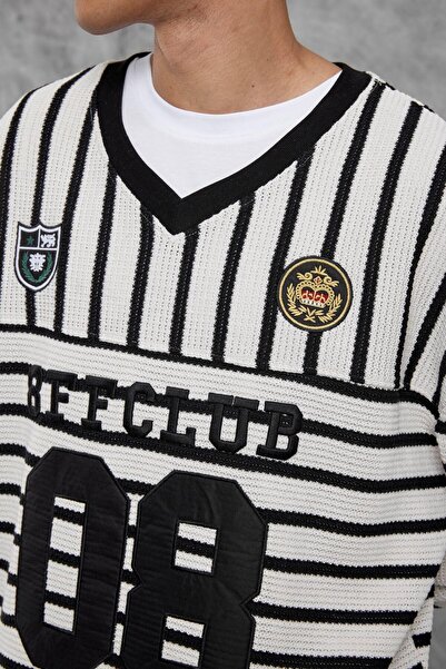 NOMARC Черна раирана блуза с V-образно деколте