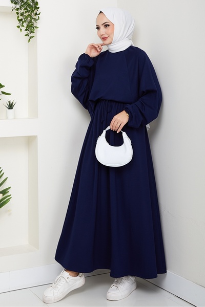 Bestenur Evsan Tunic Skirt Two-Piece Set 1650 - Navy Blue