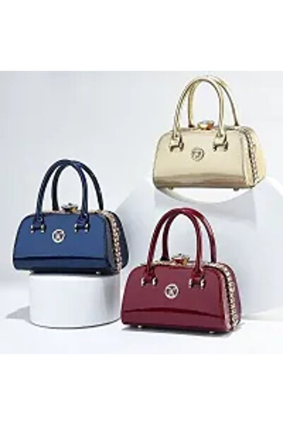 dorbe Glossy Burgundy Handbag With Chain Detail