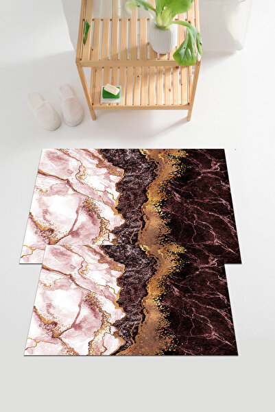 EVİMSEN Set de toaletă digitală cu imprimeu pentru covoraș de baie, lavabil ș...