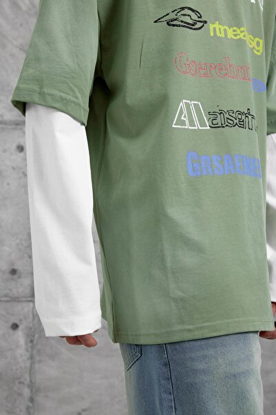 NOMARC Χακί Σεμπιζέγκα με τύπωμα τεμαχίων μπλούζα με μανίκια